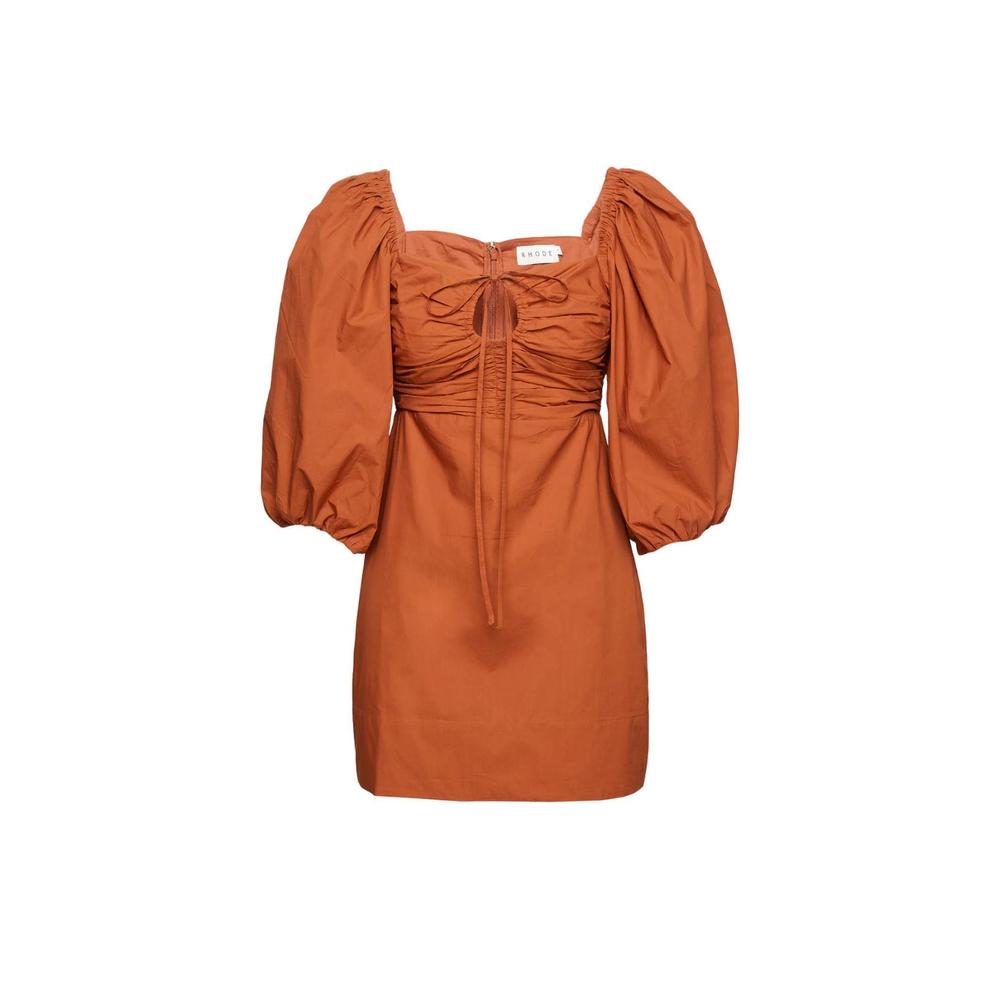 RHODE Rust Orange Puff-Sleeve Mini Dress